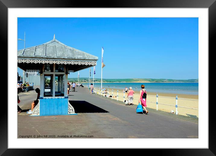 Victorian seaside shelter and beach at Weymouth in Dorset.  Framed Mounted Print by john hill