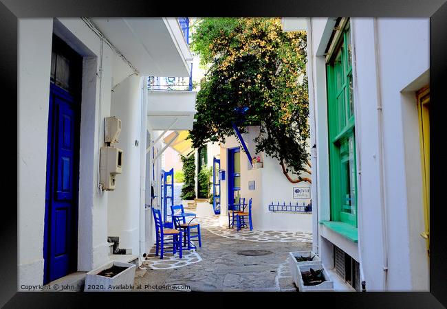 Back street in Skiathos town Greece. Framed Print by john hill