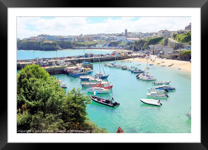 Harbour beach and Towan beach during High tide at Newquay in Cornwall. Framed Mounted Print by john hill