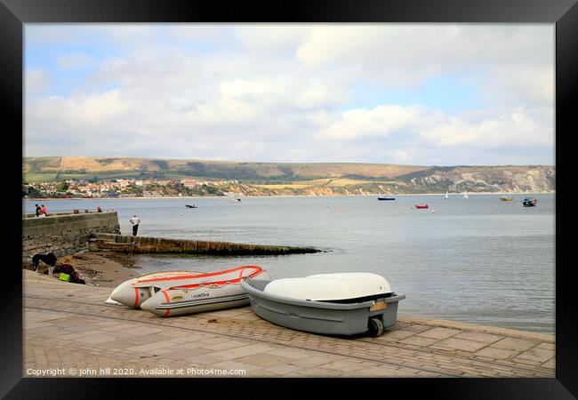 View of Swanage bay during October in Dorset.  Framed Print by john hill