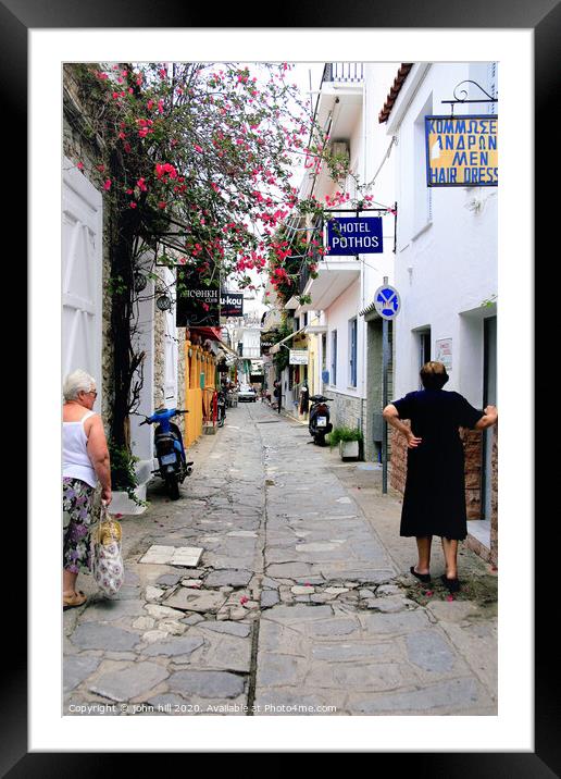 Back street in Skiathos town at Skiathos Island in Greece. Framed Mounted Print by john hill