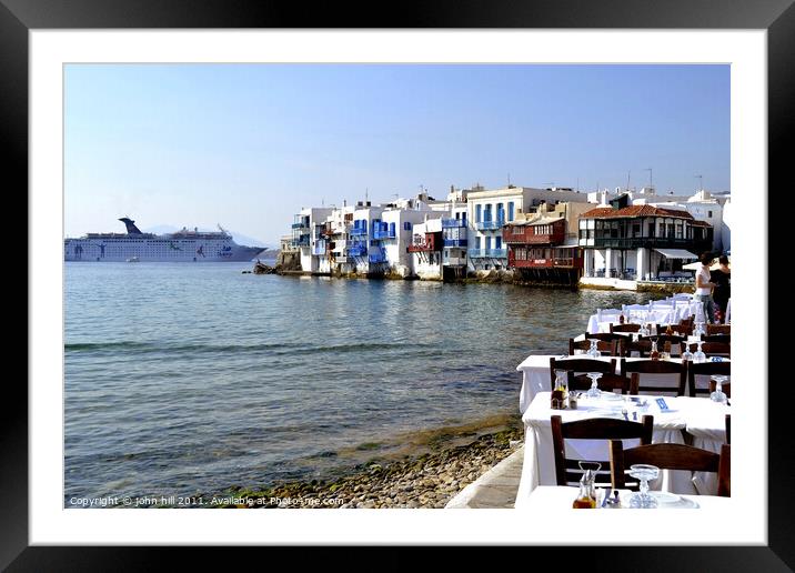 Little Venice on Mykonos in Greece. Framed Mounted Print by john hill