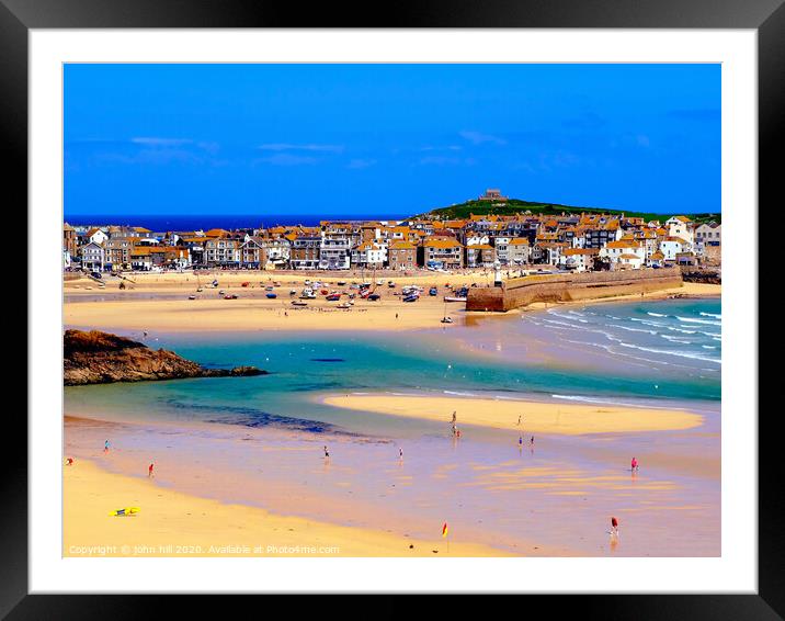 St. Ives harbour at low tide in Cornwall. Framed Mounted Print by john hill