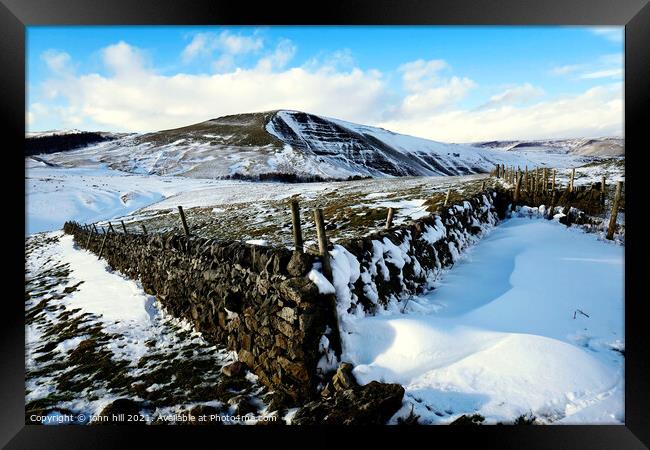 Mam Tor peak in February at Derbyshire, UK. Framed Print by john hill