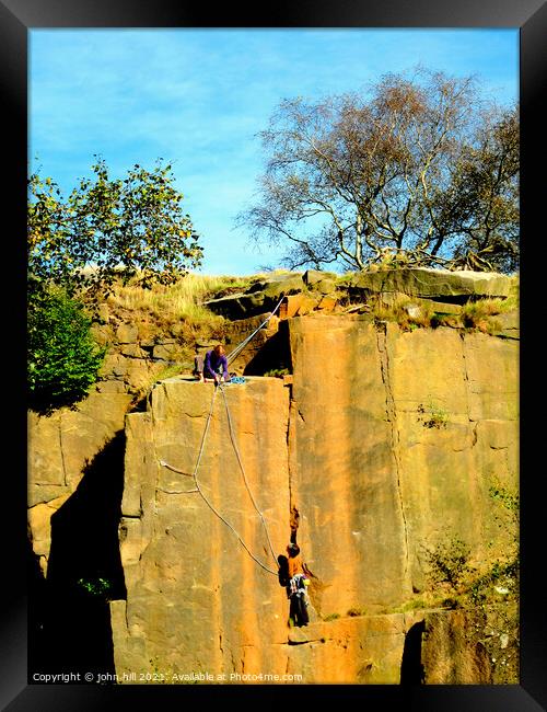 Rock climbing at Bole Hill Quarry. Framed Print by john hill