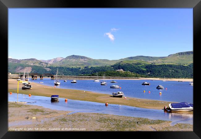 Barmouth harbour and Bridge in Wales.  Framed Print by john hill