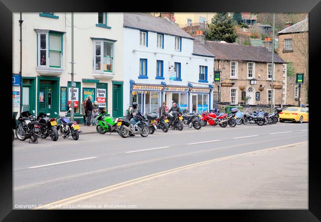 Motor cycle parking atMatlock Bath in Derbyshire Framed Print by john hill