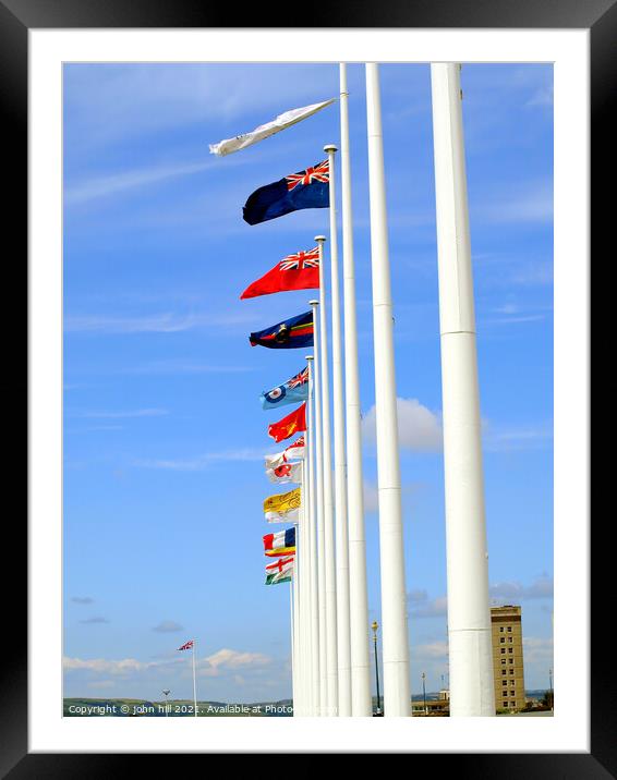 International Flags on the Hoe at Plymouth in Devon. Framed Mounted Print by john hill
