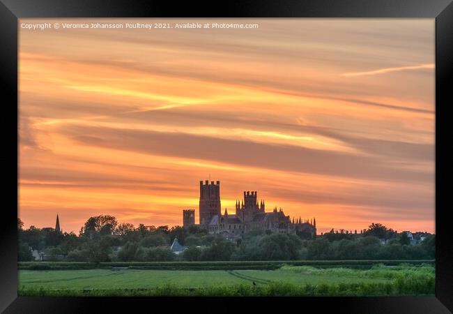 Ely Cathedral in a pastel Sunset  Framed Print by Veronica in the Fens