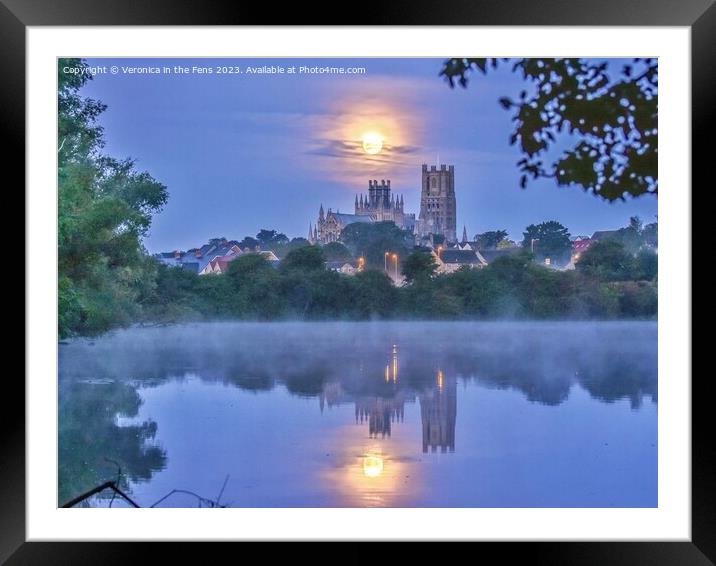 Full moon over Ely Cathedral  Framed Mounted Print by Veronica in the Fens