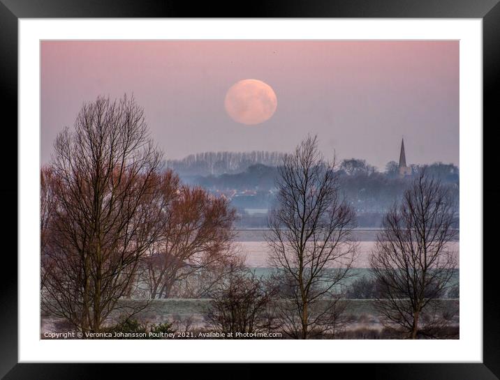 Fullmoon setting over Stretham in the Fens Framed Mounted Print by Veronica in the Fens