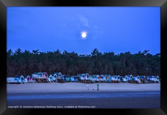 Beach Huts in the Moon light, Wells-Next-The-Sea Framed Print by Veronica in the Fens