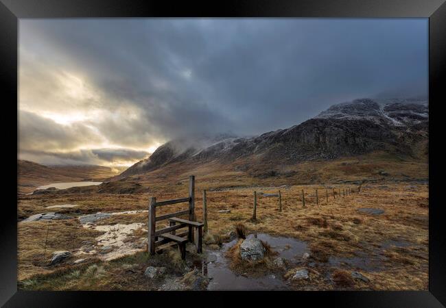 Tryfan, the Glyders and the Ogewn Valley - Snowdonia  Framed Print by Martin Noakes