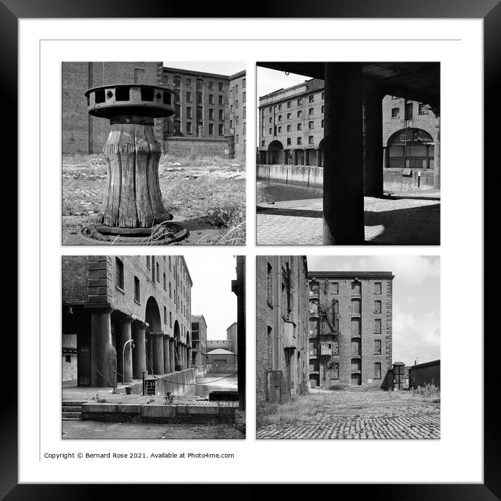 Albert Dock from 1970's Quadtych Framed Mounted Print by Bernard Rose Photography