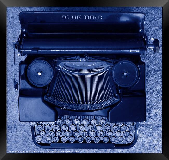 Vintage Blue Typewriter Framed Print by Bernard Rose Photography