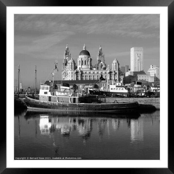Pier Head from across Canning Dock 2003 Monochrome Framed Mounted Print by Bernard Rose Photography