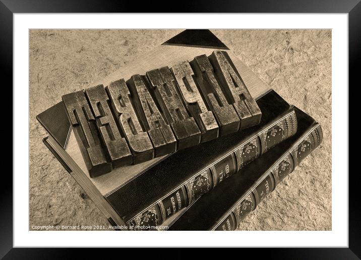 Alphabet Wooden Printers Blocks - Sepia Framed Mounted Print by Bernard Rose Photography