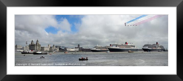 Liverpool panorama of Three Cunard Queens and Red  Framed Mounted Print by Bernard Rose Photography