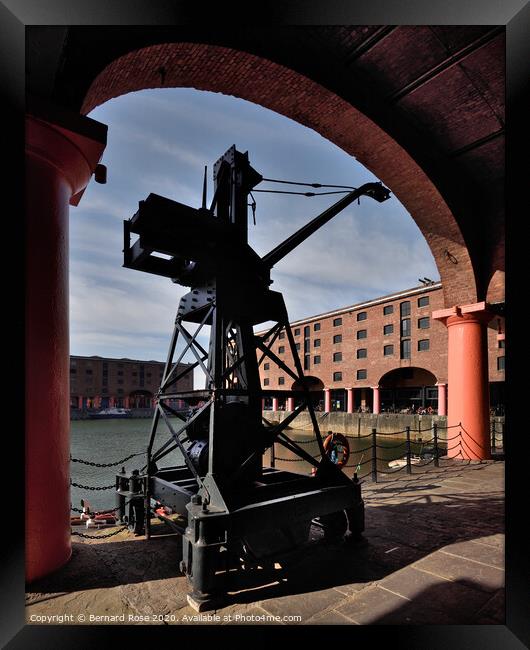 Liverpool Albert Dock Crane  Framed Print by Bernard Rose Photography
