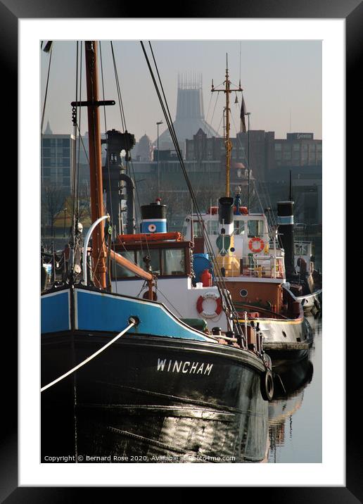 Liverpool Canning Dock Cargo Vessel and Tug Boats Framed Mounted Print by Bernard Rose Photography