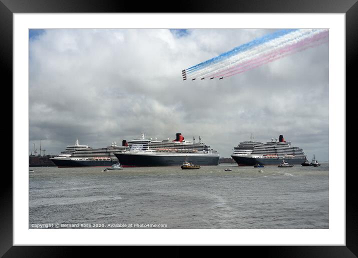 Three Cunard Queens and Red Arrows Flypast  Framed Mounted Print by Bernard Rose Photography