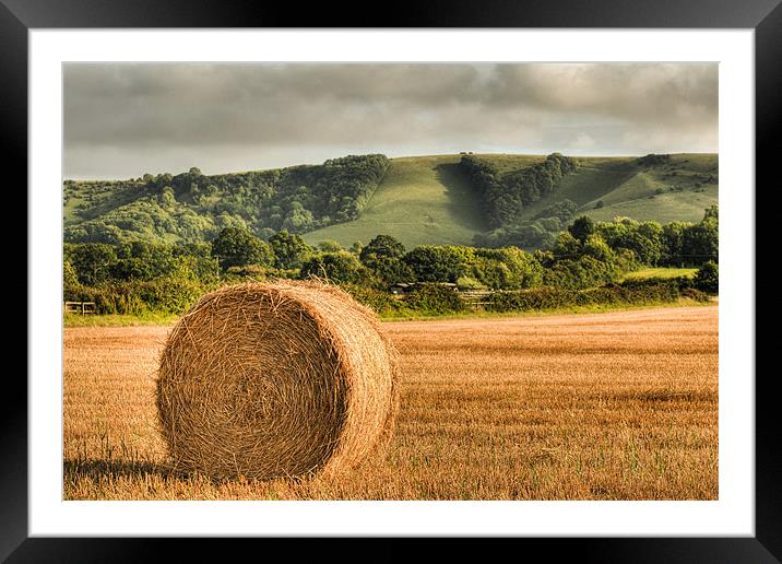 Straw Bale South Downs Framed Mounted Print by Eddie Howland