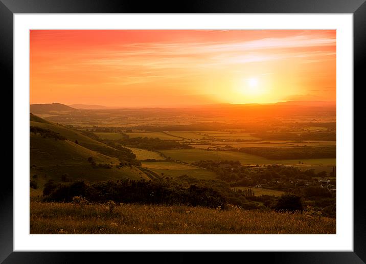 Sunset at Devils Dyke, Sussex Framed Mounted Print by Eddie Howland