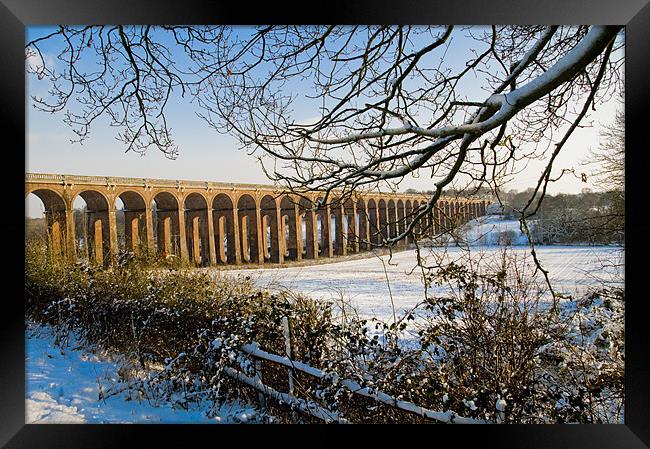 Balcombe Viaduct in the Snow at sunset Framed Print by Eddie Howland