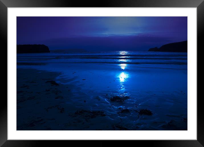 Cornwall Beach in Moonlight Framed Mounted Print by Eddie Howland