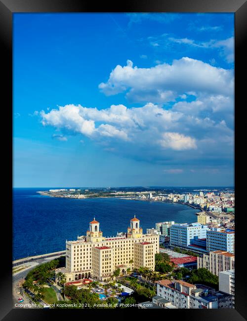 View over Vedado towards Hotel Nacional and El Malecon, Havana, Cuba Framed Print by Karol Kozlowski