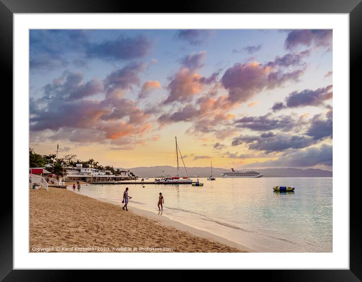 Doctor's Cave Beach at sunset, Montego Bay, Jamaica Framed Mounted Print by Karol Kozlowski