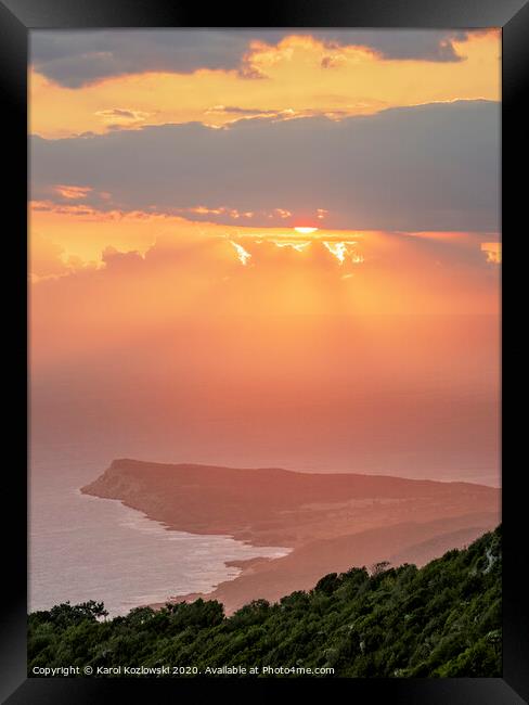 Sunset at Lovers Leap, Saint Elizabeth Parish, Jamaica Framed Print by Karol Kozlowski