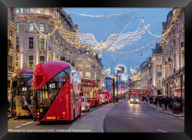 Regent Street with Christmas Illuminations, London, England, United Kingdom Framed Print by Karol Kozlowski