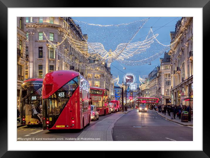 Regent Street with Christmas Illuminations, London, England, United Kingdom Framed Mounted Print by Karol Kozlowski