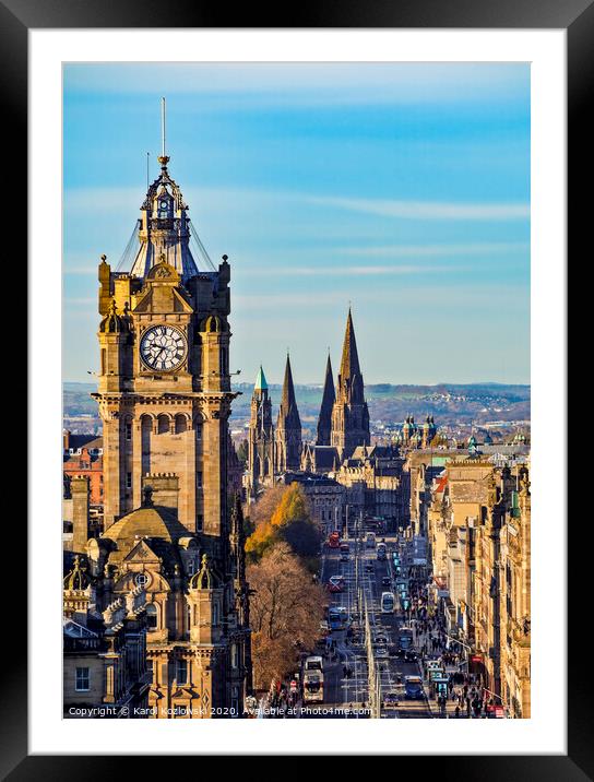 Princes Street and Balmoral Hotel Clock Tower in Edinburgh Framed Mounted Print by Karol Kozlowski