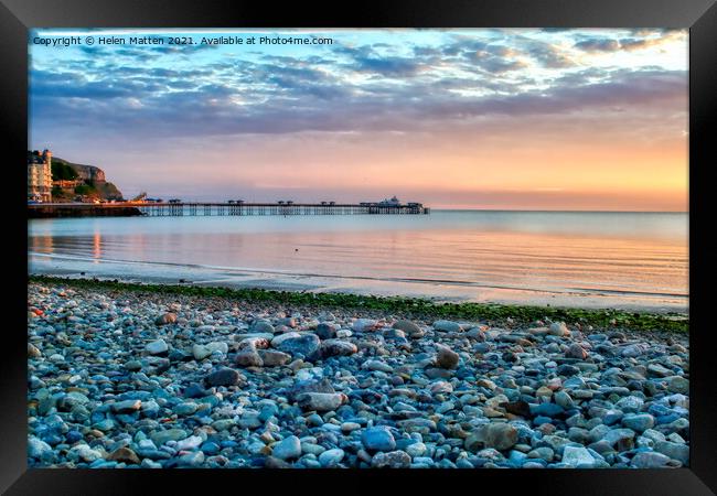 Dawn on LLandudno Beach and pier Framed Print by Helkoryo Photography