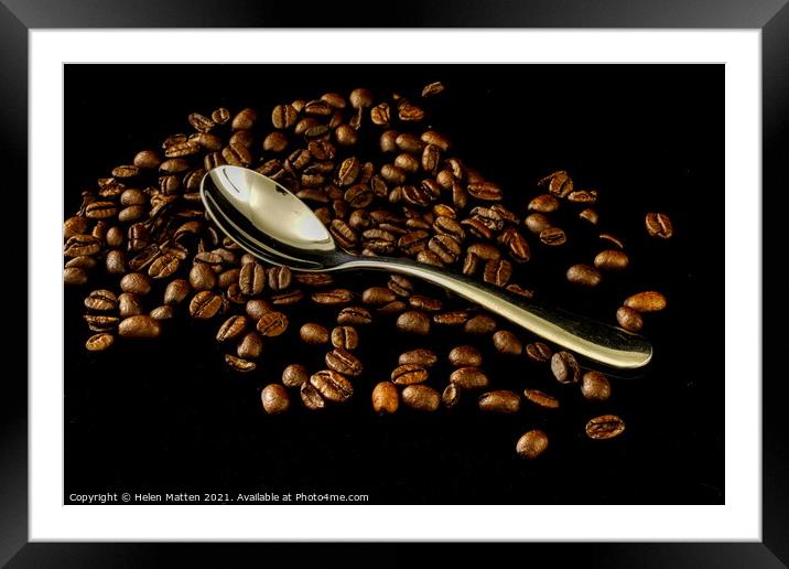 Coffee Beans and Silver  Tea Spoon Framed Mounted Print by Helkoryo Photography
