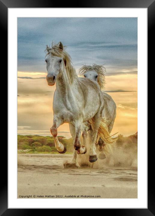 Chase on the Beach 3 horses Portrait dark Framed Mounted Print by Helkoryo Photography