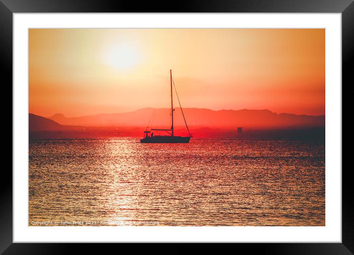 Sunset Sail Framed Mounted Print by Janie Pratt