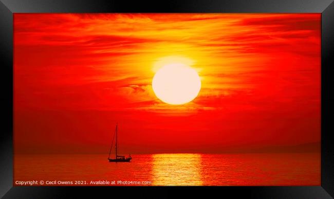 Sailboat sunrise Framed Print by Cecil Owens