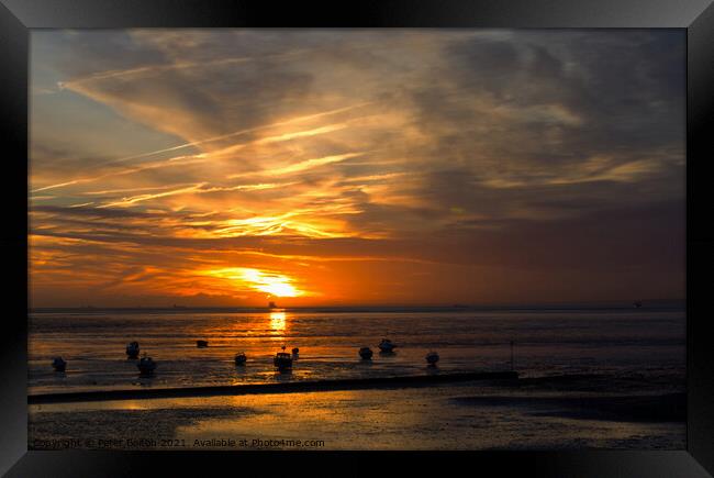 Winter sunset at Thorpe Bay, Essex, UK. Framed Print by Peter Bolton