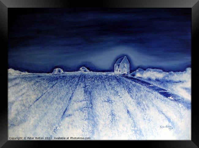 Abstract oil painting available as prints.  Ancient chapel at Bradwell, Essex  Framed Print by Peter Bolton