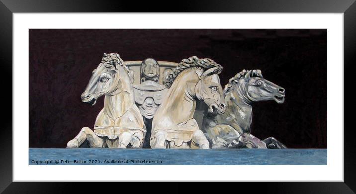 Painting of Florentine horses by Peter Bolton.  Framed Mounted Print by Peter Bolton