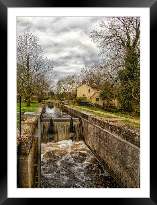 A view across a lock at Dedham, Suffolk, UK Framed Mounted Print by Peter Bolton