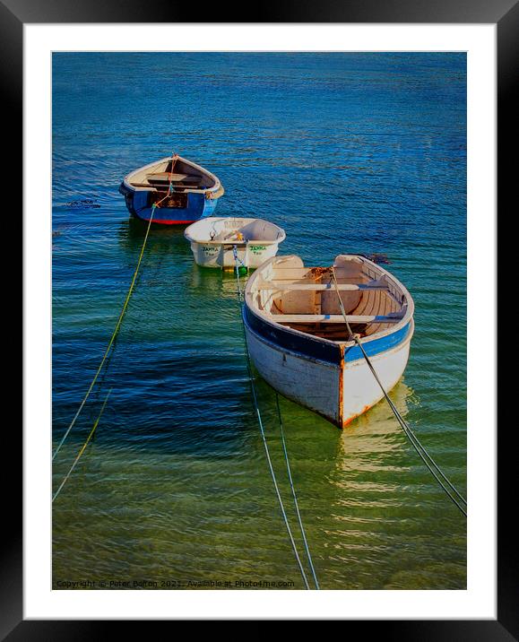 Small dinghies at moorings in St. Ives harbour, Co Framed Mounted Print by Peter Bolton