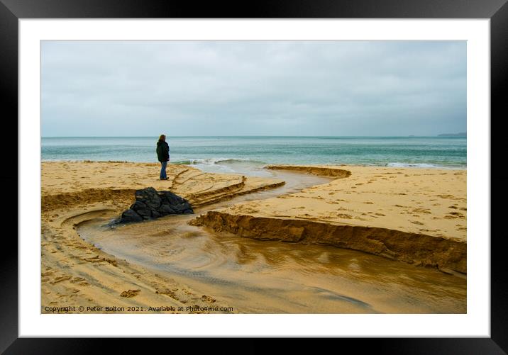 Outgoing tide at St.Ives, Cornwall.  Framed Mounted Print by Peter Bolton