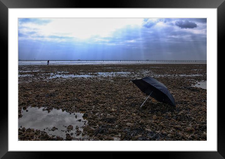 Lonely Umbrella on Deserted Beach Framed Mounted Print by Peter Bolton