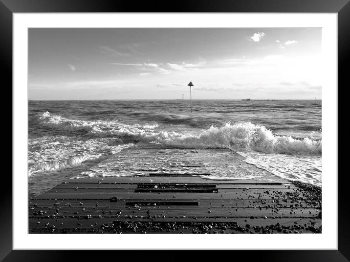 Outgoing tide at Thorpe Bay, Essex, UK. Framed Mounted Print by Peter Bolton