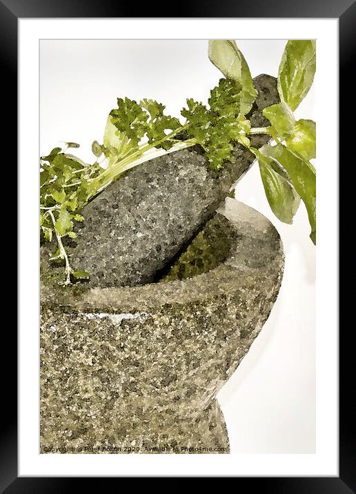 Abstract  wall art of pestle and mortar #1 of a set of three. Framed Mounted Print by Peter Bolton