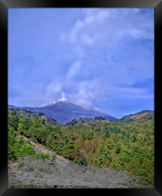 Towards a smoking Mt. Etna, Sicily, Italy. Framed Print by Peter Bolton